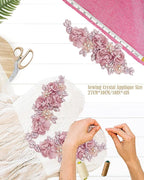 1pc Handmade Rhinestone Applique for Clothes, 3D Flower Fabric Patches for Wedding Dress, Bling Beaded Embroidery Lace Applique for Hat Hairband Sewing Embellishment (White)