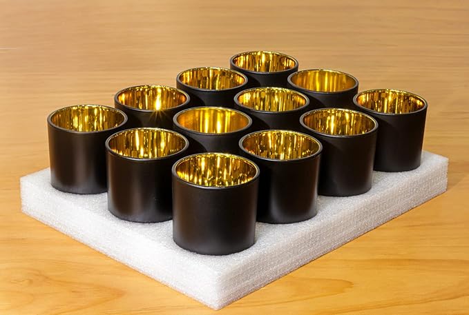 Aroparc Candle Jars with Lids 10oz, Elegant Gold Interior Candle Jars for Candle Making 12 Pieces with Bamboo Lids - Black Matte
