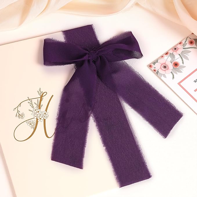 3 Rolls Purple Handmade Fringe Chiffon Ribbon 1.5" x 7Yd Colorful Silk-Like Ribbon for Bouquets Wrapping Decor Wedding Tie Invitations Crafts