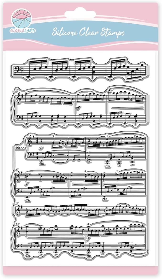GLOBLELAND Vintage Sheet Music Background Clear Stamps for Card Making Music Notes Lace Silicone Clear Stamps Words Transparent Stamp Seal for DIY Scrapbooking