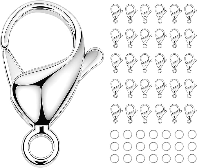 Mandala Crafts 17mm Stainless Steel Lobster Clasps for Jewelry Making - 50 PCs SS Lobster Claw Clasps with Jump Rings Jewelry Findings Kit for Necklaces Bracelets Charms Fasteners