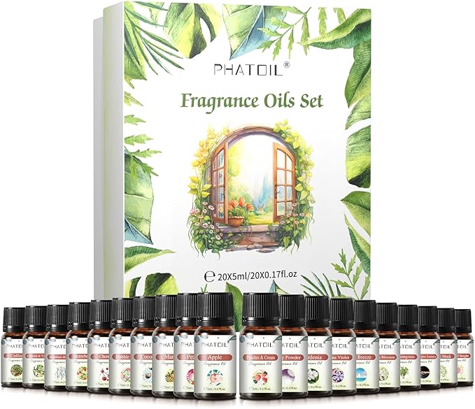 PHATOIL Coconut 20 Pcs Fragrance Oil Set, Premium Fragrance Oil, for Humidifier, DIY Candle & Soap Making Scent, Aromatherapy Diffuser Oils Set (5ML)