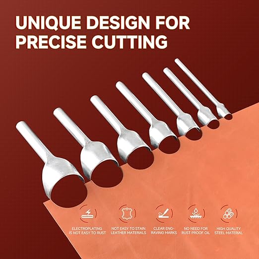 7Pcs Leather Craft Tools Precision Arc-Shaped Half Round Punch Set & Edge Cutters for Belt, Wallet, and Bag Making (Sizes from 10mm to 40mm)