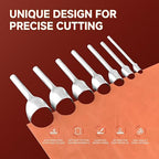 7Pcs Leather Craft Tools Precision Arc-Shaped Half Round Punch Set & Edge Cutters for Belt, Wallet, and Bag Making (Sizes from 10mm to 40mm)
