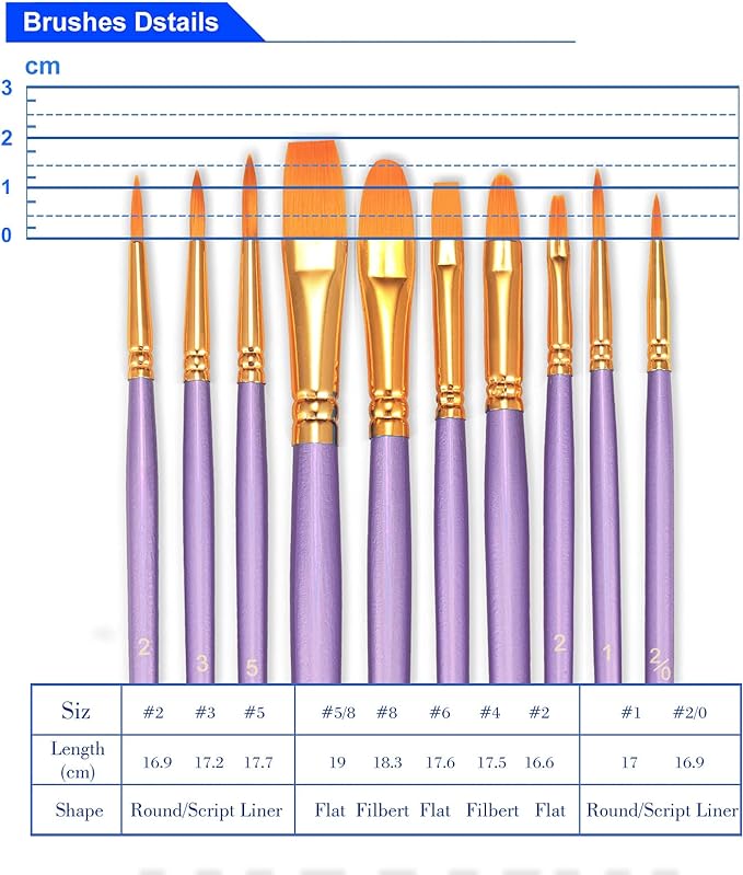 BOSOBO Paint Brushes Set, 6 Pack 60 Pcs Round Pointed Tip Paintbrushes Nylon Hair Artist Acrylic Paint Brushes for Acrylic Oil Watercolor, Face Nail Art, Miniature Detailing & Rock Painting, Purple