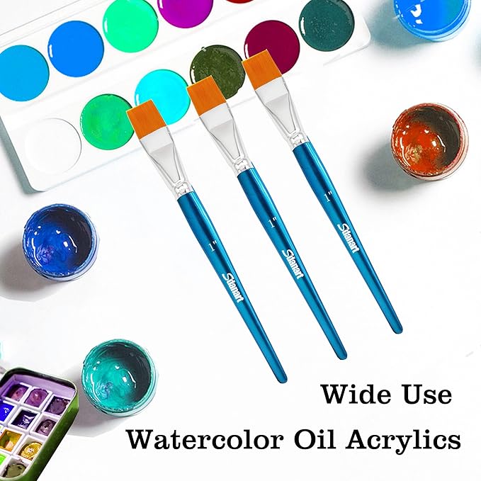 1 inch Flat Paint Brushes for Acrylic Painting，3 PCS Large Acrylic Paint Brush Bulk，Fabric Paintbrushes Craft Brush，Artists Paintbrush for Watercolor Oil Rock Face Body Art Canvas (3)
