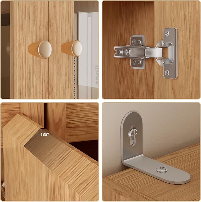 TUSY 71'' Freestanding Tall Storage Cabinet, 5 Tier Wood Bookcase with 3 Drawers and 2 Tempered Glass Doors, Large Floor Cabinet, Combination Storage Shelves for Living Room, Home Office (DCCD)