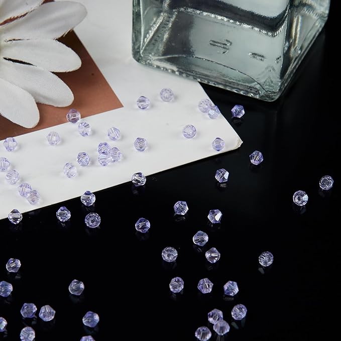 1200PCS 3mm Bicone Crystal Glass Beads for Jewelry Making, Sparkling Mini Beads for Suncatchers, DIY Bracelets & Craft Projects (Light Purple)