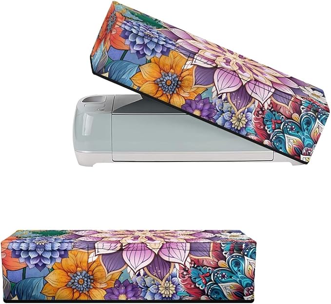 Binienty Boho Style Flower Cover Compatible with Cricut Maker, Cricut Air, Cricut Explore, Cricut Machine Accessories, Die-Cut Machine Dust Covers with Pockets Carrying Case for DIY Cutting Machines