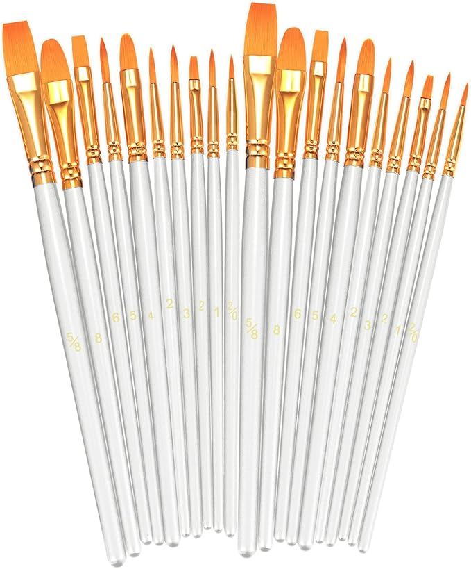BOSOBO Paint Brushes Set, 2 Pack 20 Pcs Round Pointed Tip Paintbrushes Nylon Hair Artist Acrylic Paint Brushes for Acrylic Oil Watercolor, Face Nail Art, Miniature Detailing & Rock Painting, White