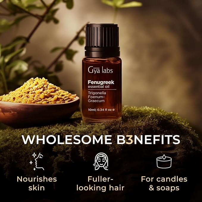 Gya Labs Fenugreek Essential Oil - 0.34 Fl Oz - for Hair, Skin, Diffuser, Aromatherapy & DIY Candle Making Scent
