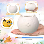Pasimy 6 Set DIY Ceramic Succulent Planter Pots Paint Your Own Flower Pots Craft Kit Unpainted Bisque Paintable Flowerpot with Brush Palette Ready to Paint for Family Activity Gift(Cat)