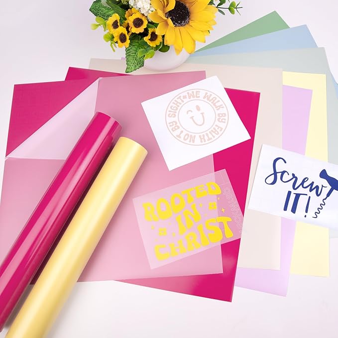 TECKWRAP Permanent Vinyl Sheets, 12" x 12" Assorted Permanent Adhesive Vinyl for DIY Sticker, Decor, Easy to Weed Compatible with Cutting Machines，20 Sheets