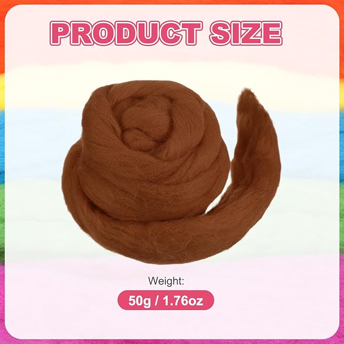 MECCANIXITY Wool Roving Yarn Soft Felting Wool 50g/1.76oz Pure Chunky Roving Yarn for Needle Felting Knitting Blanket Spinning Weaving Art DIY Craft Dark Brown