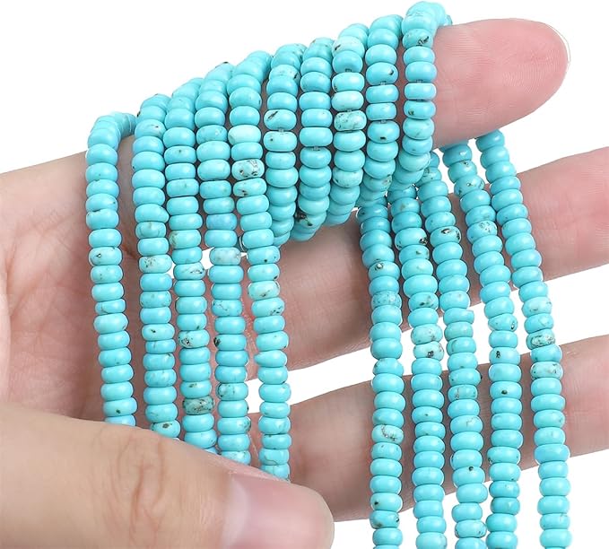 Natural Blue Turquoise Spacer Beads Caps Rondelle Disk Loose Beads for Beading Jewelry Making 4mmx2mm 38cm