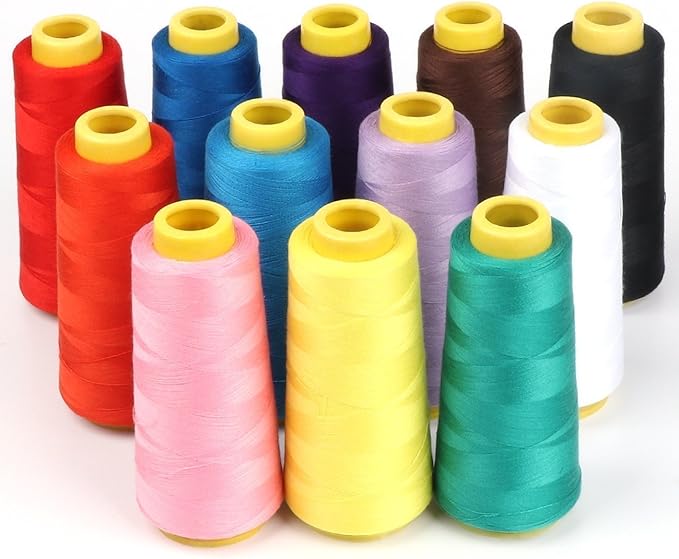 AK Trading 4-Pack NEON Yellow All Purpose Sewing Thread Cones (6000 Yards Each) of High Tensile Polyester Thread Spools for Sewing, Quilting, Serger Machines, Overlock, Merrow & Embroidery.