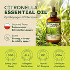 KUKKA Citronella Essential Oils - 4 Fl Oz - for Hair, Skin, Diffuser, Aromatherapy & DIY Soap Making Scent