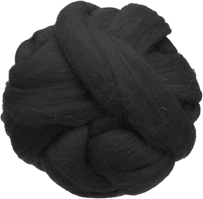 uxcell 3.53oz Wool Roving Yarn, Needle Felting Wool Fiber DIY Craft Needle Wet Felting Supplies for Blending Weaving Handcrafts, Black