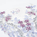 Beaded Pearl Flower Fabric Lace Applique, Floral Embroidered Patches Handmade Sewing Tool for DIY Neckline Bodice Wedding Bridal Prom Dress(Purple-Large)