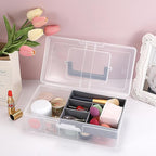 JUXYES 2 Pack Plastic Carry Storage Box with Removable Dividers, Clear Art Craft Supply Storage Bin Sewing Box with Handle Lid, 2 Layers Stationery Storage Case for School/Office Supplies Gray