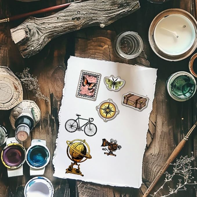 GLOBLELAND Retro Insect Train Cling Rubber Stamp 8.7"x7" Bicycle Butterfly Bee EVA Stamps Embossing Stamp Seal Rubber Stamps for DIY Scrapbooking and Card Making Paper Craft Decor