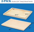 Falling in Art Unfinished Birch Wood Panels Kit for Painting, Wooden Canvas 2 Pack of 12x18 Studio 3/4" Deep, Cradle Boards for Pouring, Art, Crafts, Burning and More