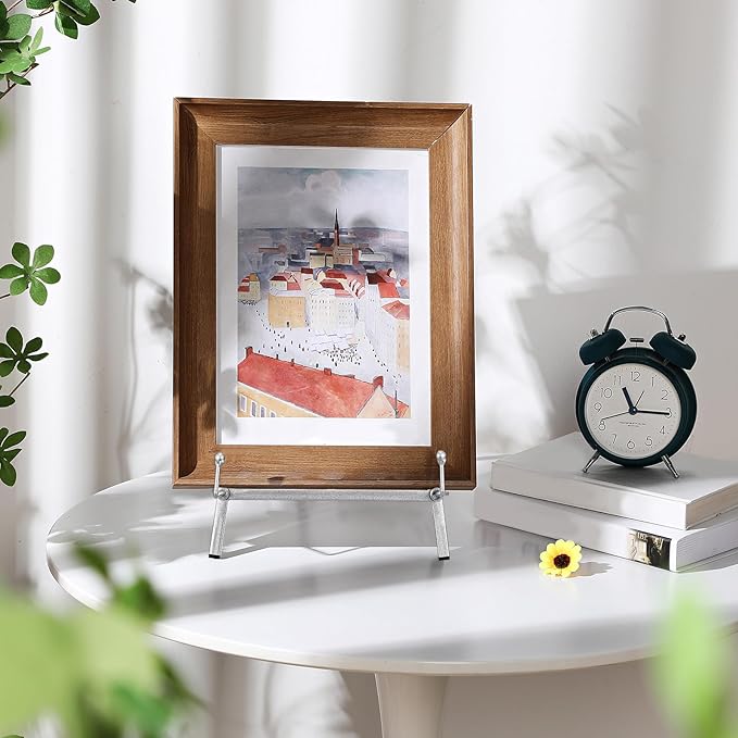 Leinuosen Metal Easel Stand 16.5" H x 8.7" W x 4.3" D Table Top Easel Stand for Display Tripod Art Picture Mirror Modern Plate Holder for Display Book Photo Wedding Sign(Silver)