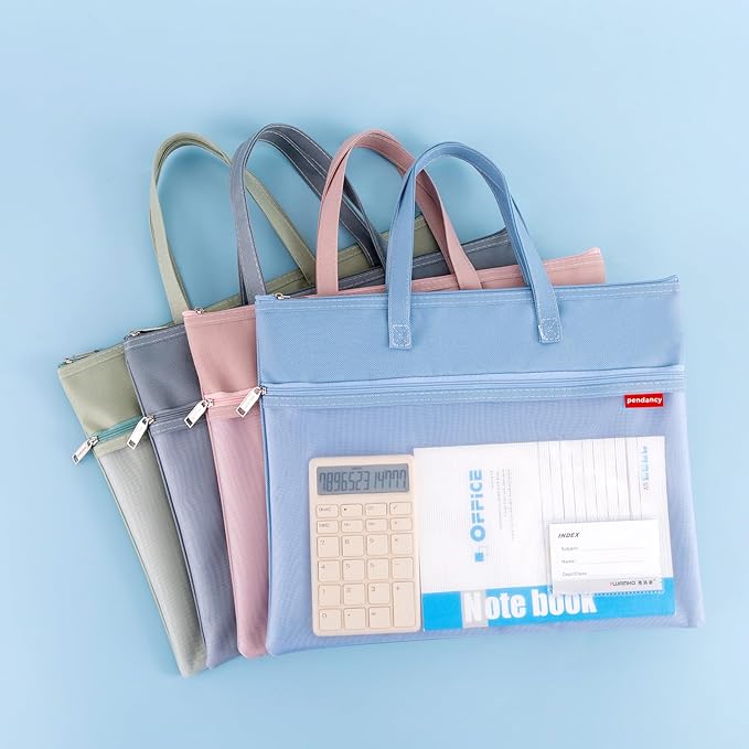 Pendancy Mesh Zipper Pouch A3 Size, Large Double Pocket Waterproof File Bag with Handle, 13x17 in Foldable Document Storage for Puzzle Project/Cross Stitch/Travel/Office（Advanced Gray）