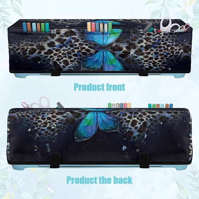 Binienty Leopard Print and Butterfly Dust Cover for Scrapbooking Die-Cut Machines Polyester Cutting Machine Maker Cover with 3 Pockets for Home Accessories Organizer