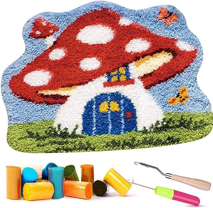 Latch Hook Rugs Kits for Kids Adults Beginners, Dinosaur Owl Smile Star Sunflower Dog Panda Small Large DIY Latch Hook Rug Making Kit for Girls and Boys