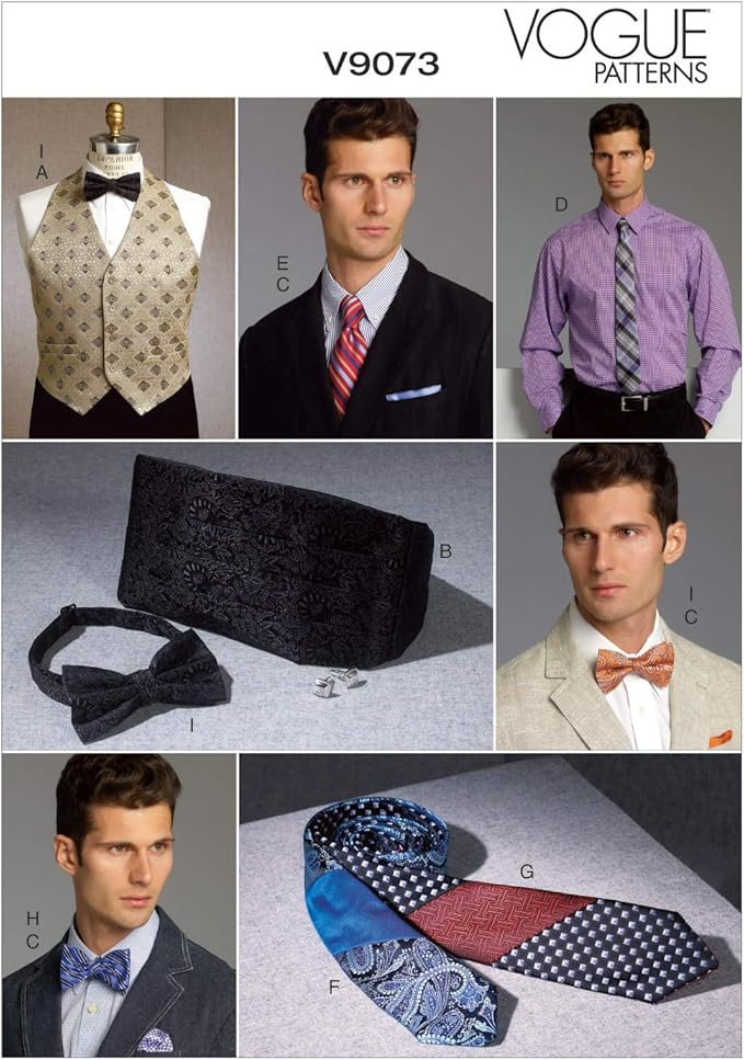 Vogue Patterns V9073 Men's Vest, Cummerbund, Pocket Square and Ties Sewing Template, One Size