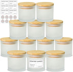 4oz Candle Jars 12 Pack- Frosted Bulk Small Glass Jars with Bamboo Lids, with Stickers and Labels, Empty Candle Jar for Making Candles Containers - Dishwasher Safe