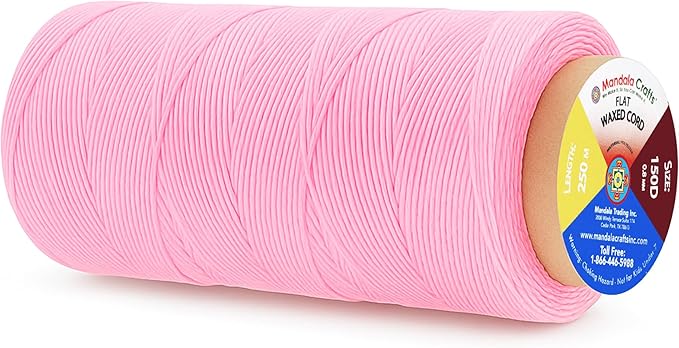 Mandala Crafts Pink Flat Waxed Thread for Leather Sewing - 273 Yds 150D 0.8mm Polyester Leather Thread String Waxed Cord for Leatherwork, Beading, Bookbinding, Hand Stitching