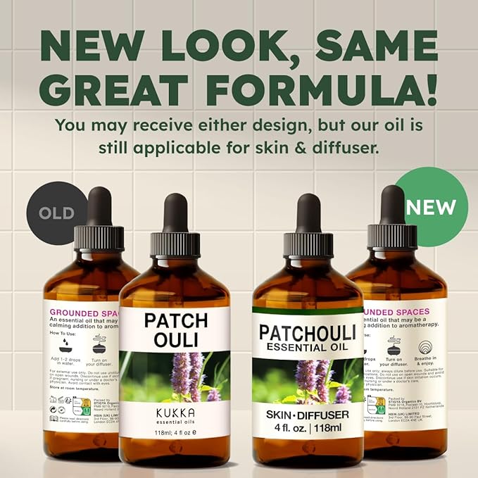 KUKKA Patchouli Essential Oils - 4 Fl Oz - for Hair, Skin, Diffuser, Aromatherapy & DIY Soap Making Scent