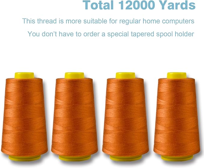 Ginger Serger Thread, All-Purpose Thread for Sewing, Polyester, 4 Cones of 3000 Yards Each Spool for Sewing Machine