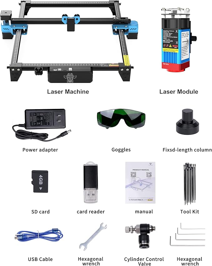 Twotrees TTS-55 Pro Laser Engraver 5.5W Laser Engraving Machine,Laser Cutter,500 mm/s Speed,0.08mm Laser Spot Engraver Machine for DIY,Wood,Metal,Acrylic,Glass,Stainless Steel