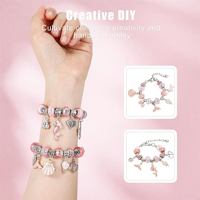 Emibele Girls Charm Beads Bracelet Making Kit with Portable Jewelry Box, Jewelry Making Kit for Kids Age 5 6 7 8-12, DIY Arts Crafts Toys for Teens Girls Gift Choices on Birthday Valentines Christmas