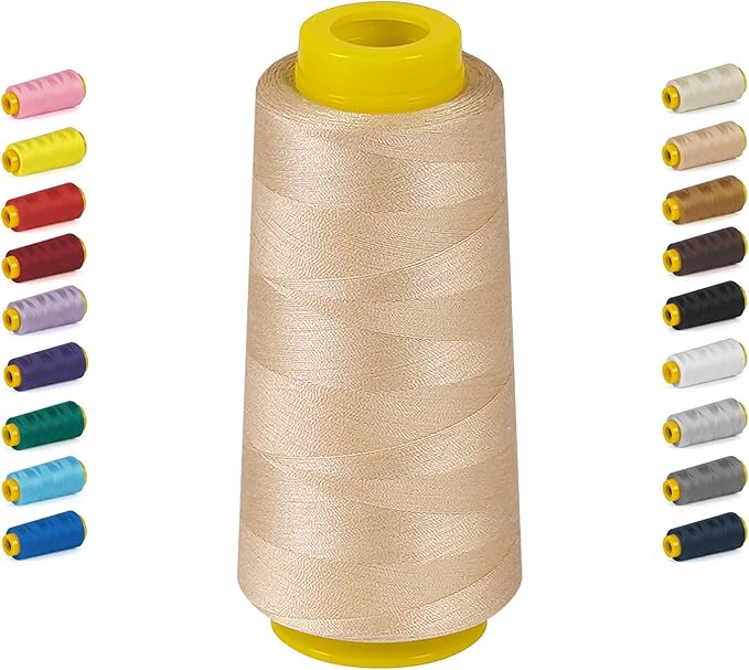 1800 Yards Serger Thread-Beige, All Purpose Thread for Sewing, Serger Thread Cones，Polyester Thread 40s/2 for Serger&Overlock, Quilting, Piecing, Sewing Machine