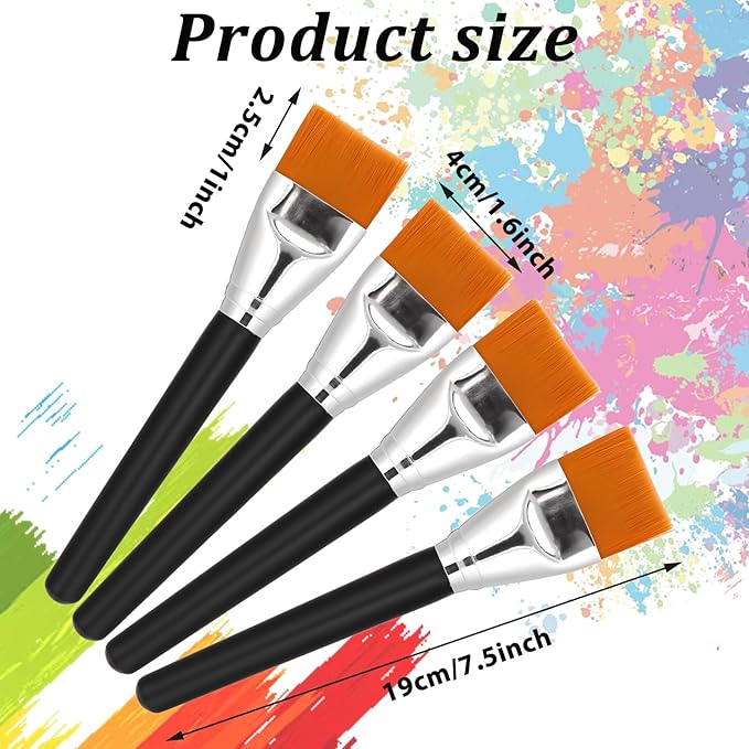 1.5 inch Flat Paint Brushes for Acrylic Painting 4 Pieces Professional Artist Brush Large Base Coating Paint Brushes for Acrylic Watercolor Gouache Oil and Body Painting