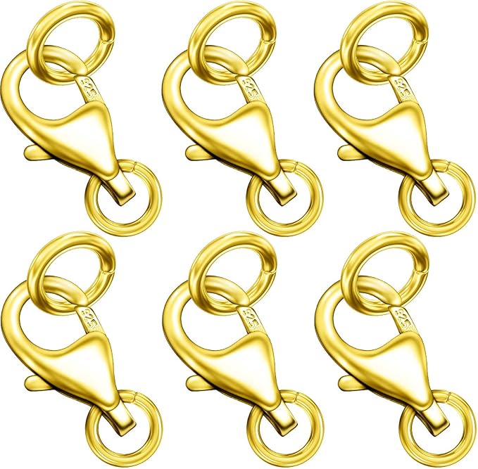 14K Gold Plated 925 Sterling Silver Lobster Claw Clasp with Closed Jump Rings,Necklace Clasps and Closures Suitable for Jewelry Making Necklaces Bracelet Made in Italy