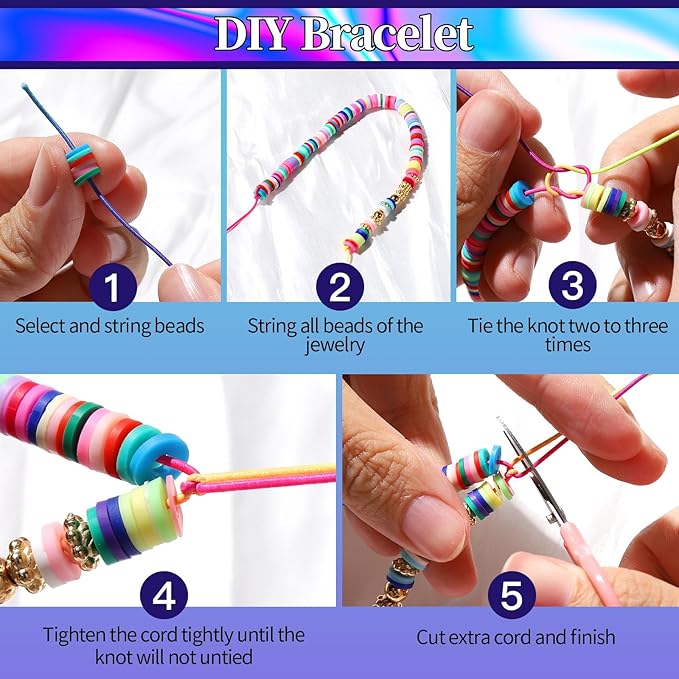 FANDAMEI 1mm Elastic String for Bracelets, Elastic Bracelets Beading Cord Stretchy Rainbow, Stretch Bead Cord for Jewelry Making, Sturdy Thread for Bracelet Necklace Crafts Christmas DIY Colorful