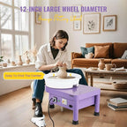 Huanyu Pottery Wheel Machine with 12" Bat System Foot Pedal Control Multiple Art DIY Sculpting Tool Kit Ceramic Wheel Clay Machine for Adult (Purple)