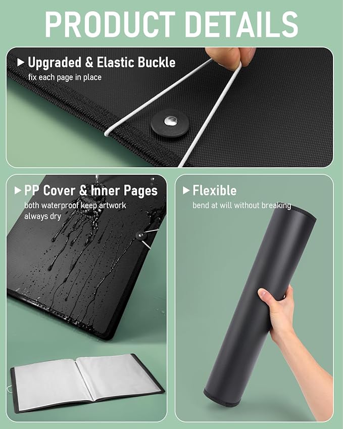 Nicpro 12x18" Art Portfolio Folder, 30 Pockets Display 60 Pages Art Painting Portfolio Binder with Clear Plastic Sleeves, Presentation Storage Book for Kids & Artists Artwork Drawing - (Black)