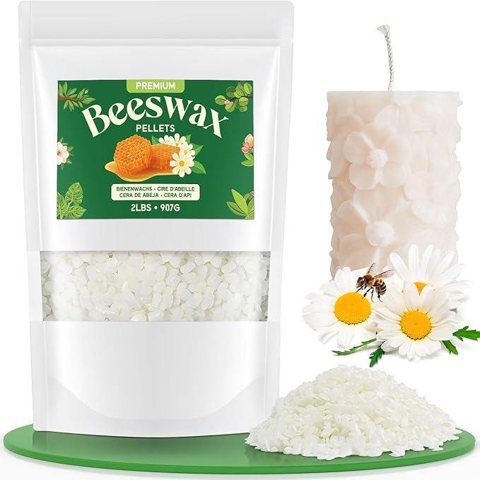 NORVENCE Beeswax Pellets 2LB/5LB/20LB, Pure & Natural White Beeswax for Candle Making, DIY Skin Care, Lip Balm, Soap, Lotion, Creams & Wood Polishing – 2LB