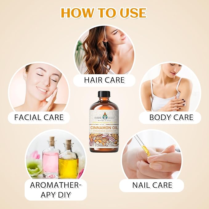 EVOKE OCCU Cinnamon Essential Oil - Warm Fall Scent for Diffuser, Spray, Soap, Candles, Hair & Skin Care - 4 Fl Oz