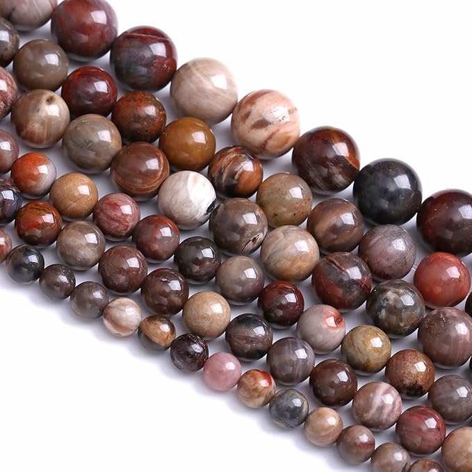 8MM 45PCS Natural Stone Petrified Wood Jasper Loose Beads for Jewelry Making DIY Bracelet