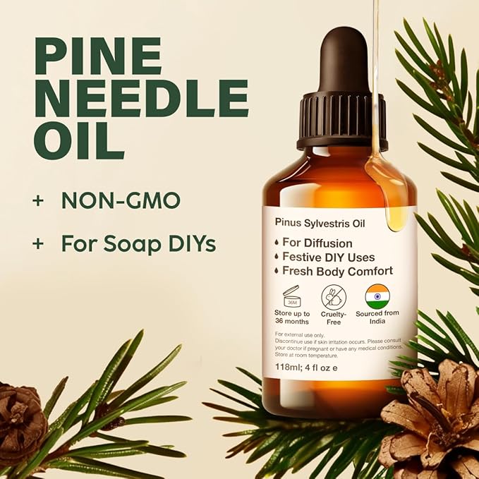 KUKKA Pine Needle Essential Oils - 4 Fl Oz - for Hair, Skin, Diffuser, Aromatherapy & DIY Soap Making Scent