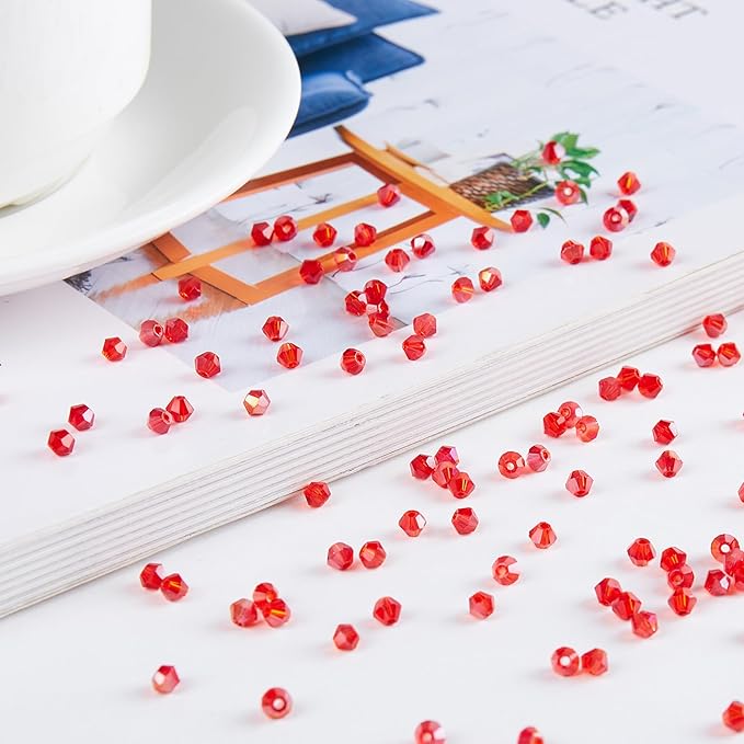 1200pcs Red 3mm Bicone Crystal Beads for Jewelry Making – Faceted Glass Beads for DIY Bracelets, Necklaces, Earrings, Suncatchers, Crafts, and Loc Sprinkles
