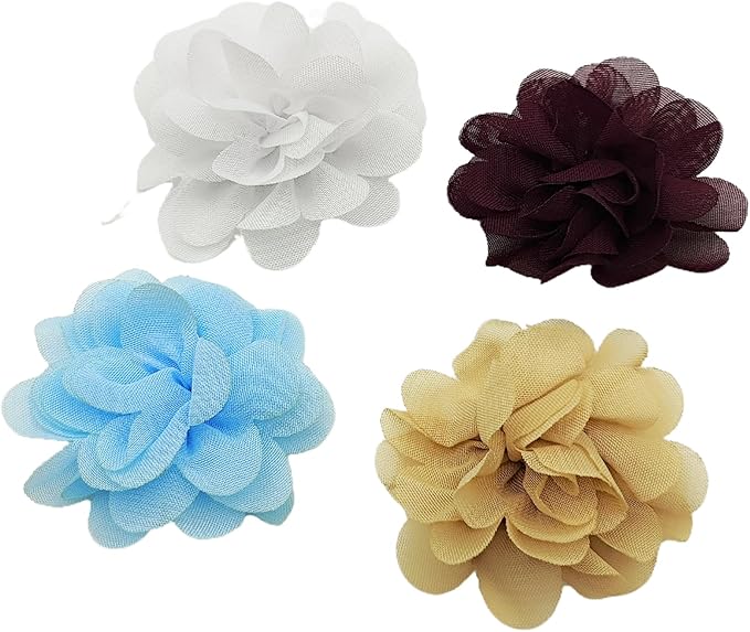 20 PC Light Blue Chiffon Flower Lace Fabric Flowers Sewing Fabric Appliques 2 Inch