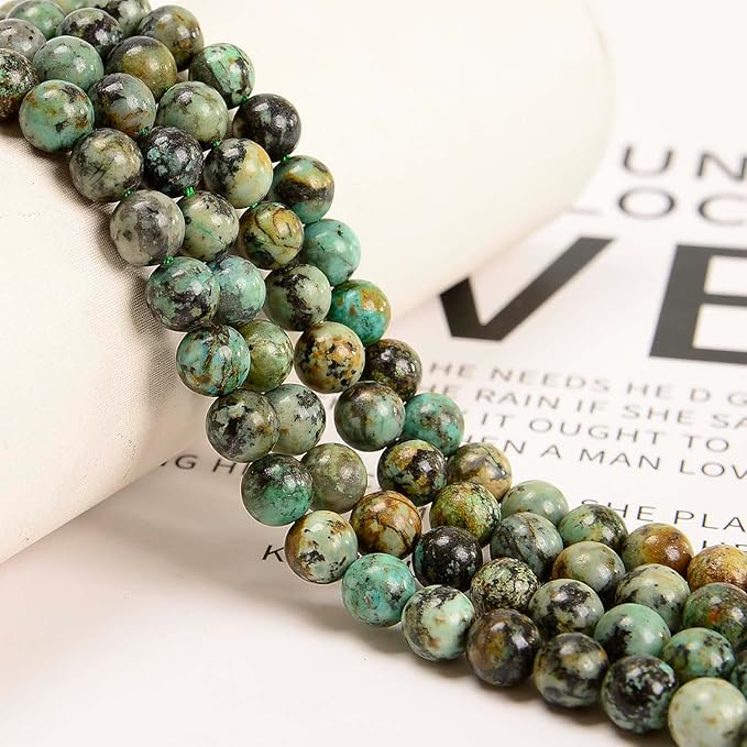 NCB 200pcs 4mm African Turquoise Loose Beads for Jewelry Making, Natural Semi Precious Beads Round Smooth Gemstones Spacer Beads Charms for Necklaces Bracelets (African Turquoise, 4mm 200Beads)